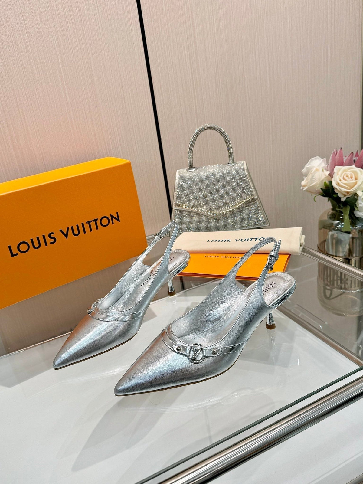 6AM SLINGBACK HIGH HEELS 55 MM IN SILVER LAMBSKIN