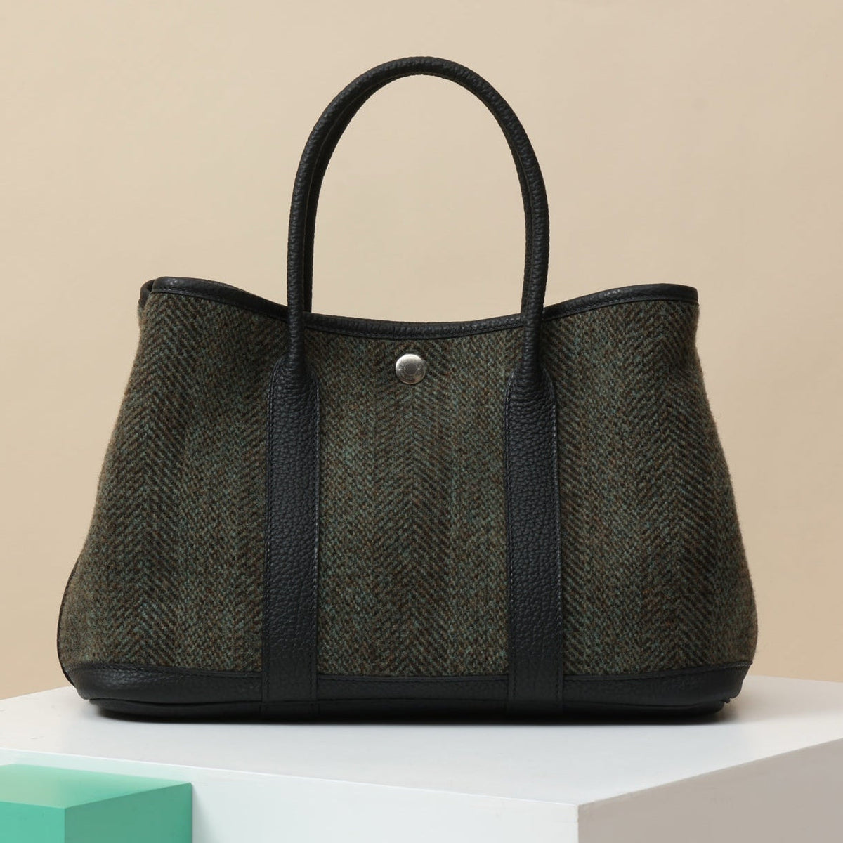 High-end Hermes 2026 Garden Party 30 Bag Almond Green Wool Leather
