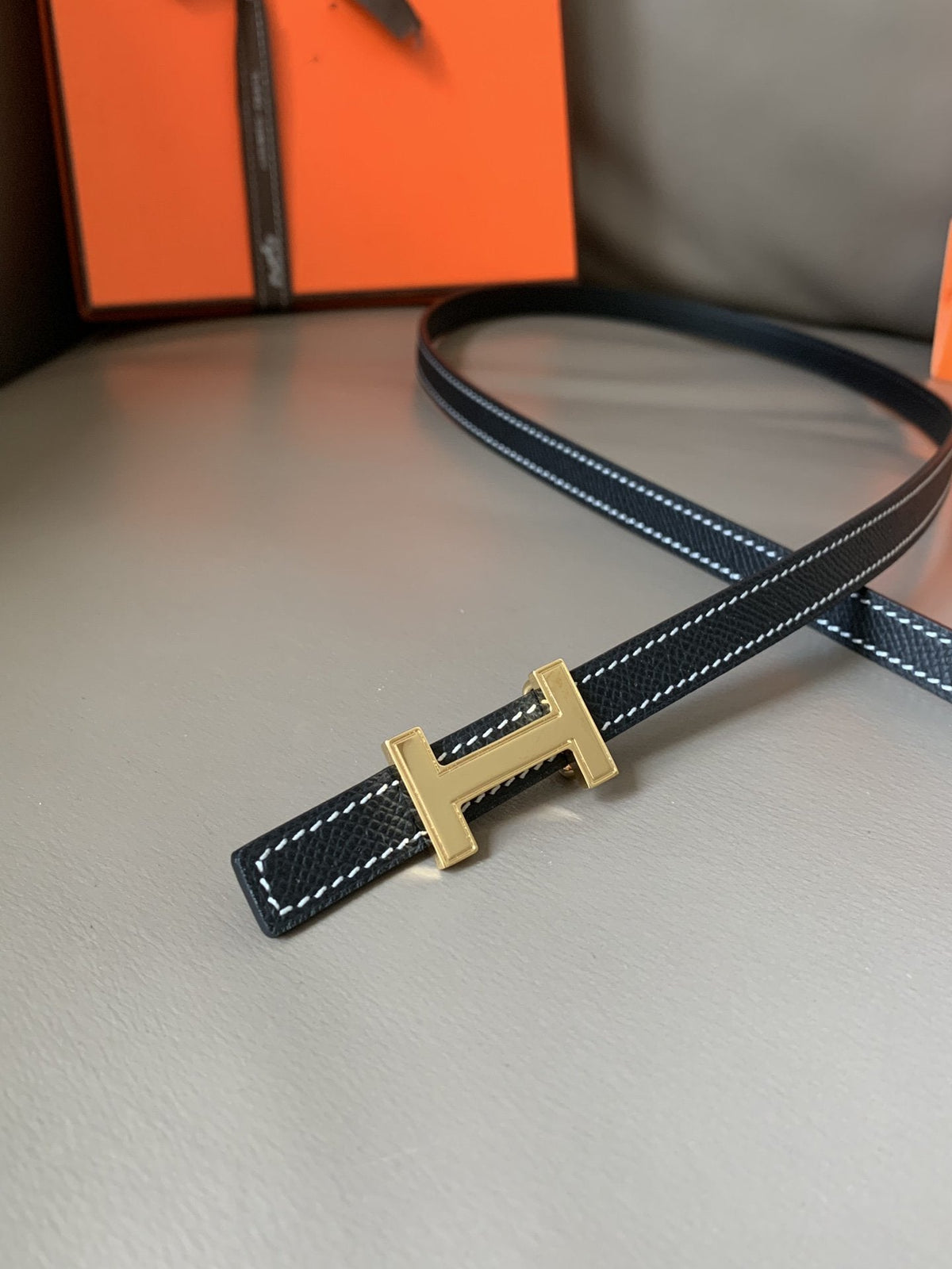 FOCUS BELT GOLD BUCKLE BLACK REVERSIBLE LEATHER 1.3CM