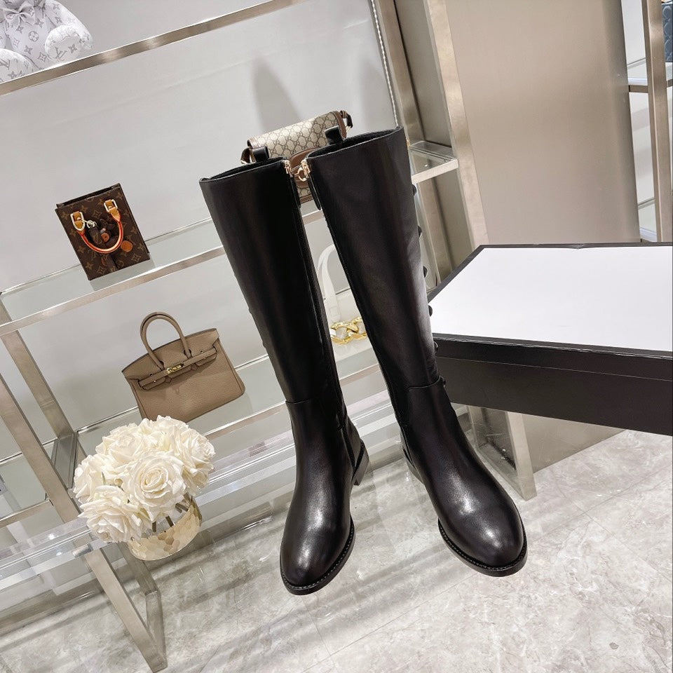 GG CLASSIC KNEE HIGH BOOTS IN BLACK IMPORTED CALFSKIN