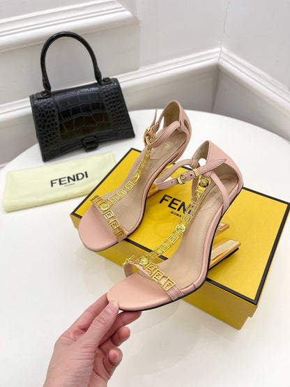 FENDI HIGH-HEELED 85 MM SANDALS IN LIGHT PINK LAMBSKIN WITH GOLD HARDWARE