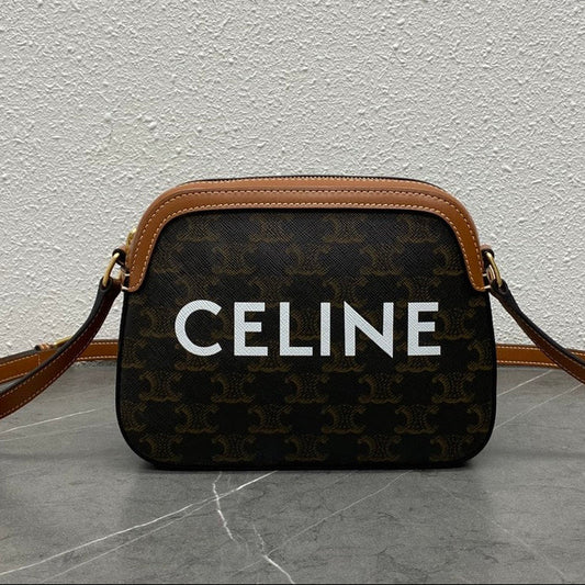 Celine 2026 Camera Bag 20cm Black Brown Canvas Leather 281916