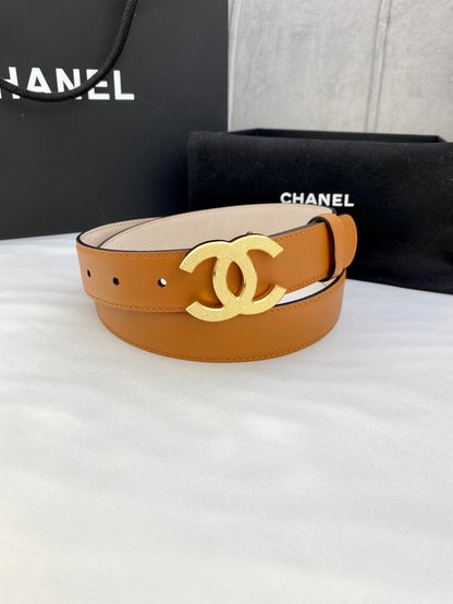 DOUBLE C BELT 30MM IN BROWN CALFSKIN METAL BUCKLE