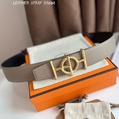 ULYSSE BELT BUCKLE & REVERSIBLE KHAKI BROWN LEATHER STRAP 38MM GOLD HARDWARE