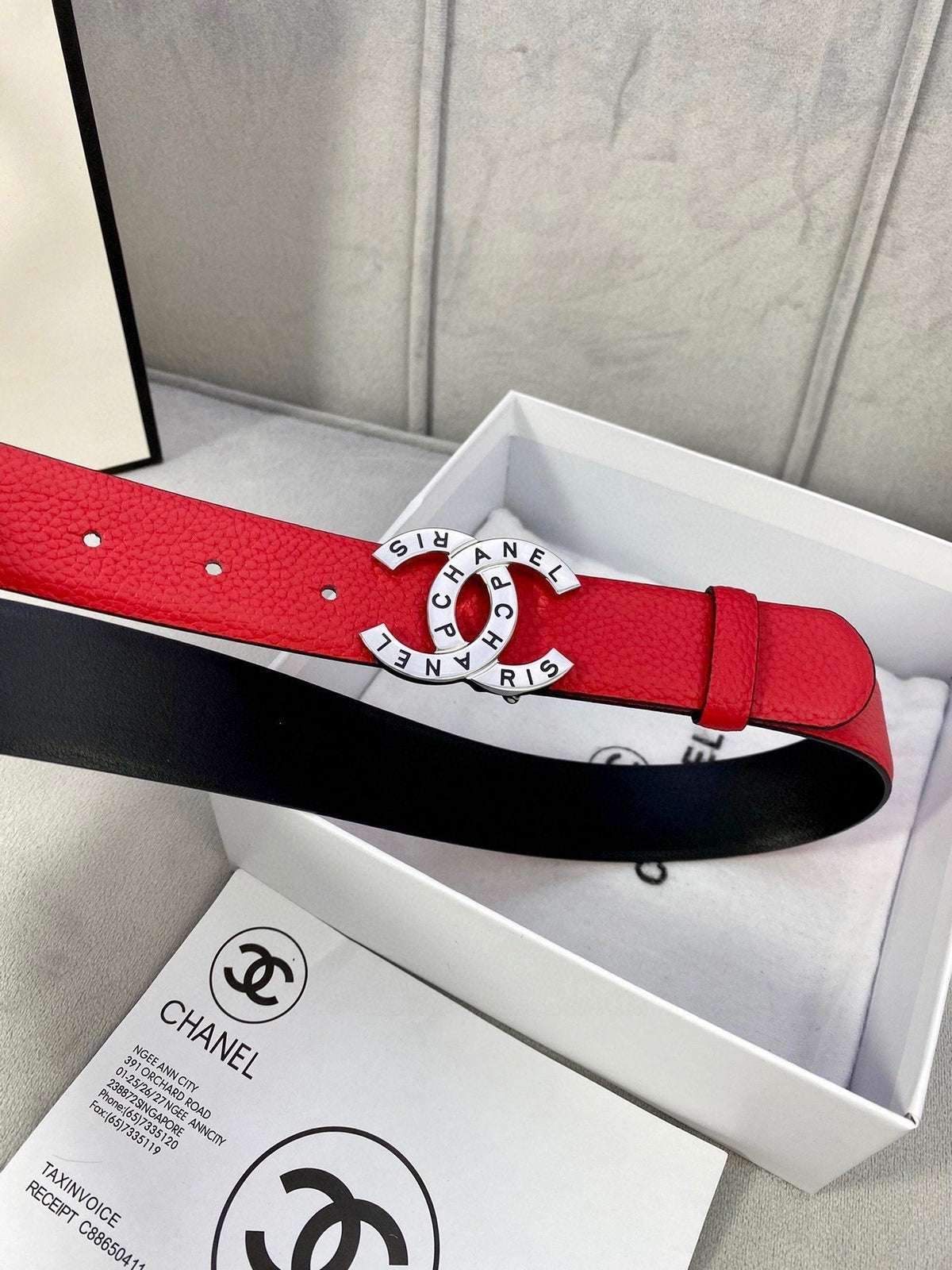 CC 30MM BELT IN CHERRY RED SMOOTH CALFSKIN WITH SILVER HARDWARE