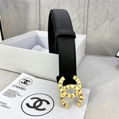 CC 30MM BELT IN BLACK SMOOTH CALFSKIN WITH GOLD HARDWARE