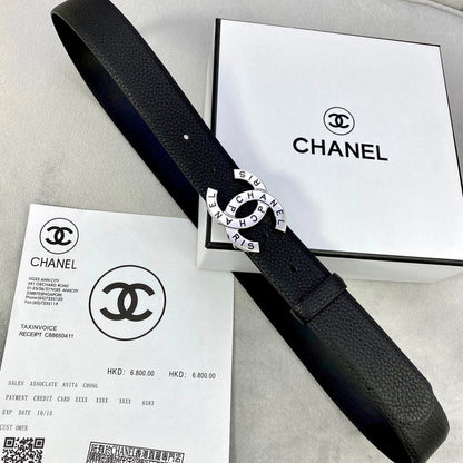 CC 30MM BELT IN BLACK SMOOTH CALFSKIN WITH SILVER HARDWARE