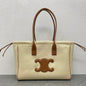 Celine 2026 Cuir Triomphe Cabas Drawstring Tote Bag Natural Tan Canvas Calfskin
