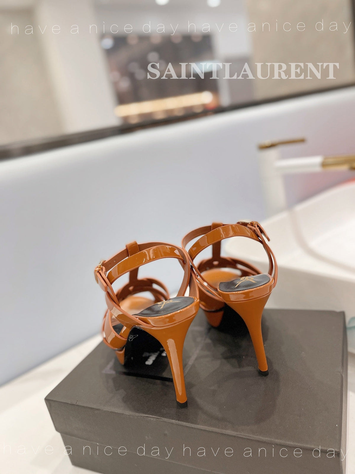 SL TRIBUTE POINED TOE SANDALS GLOSSY COPPER CALFSKIN