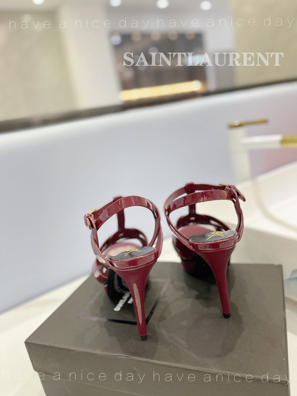 SL TRIBUTE POINED TOE SANDALS GLOSSY BERRY CALFSKIN