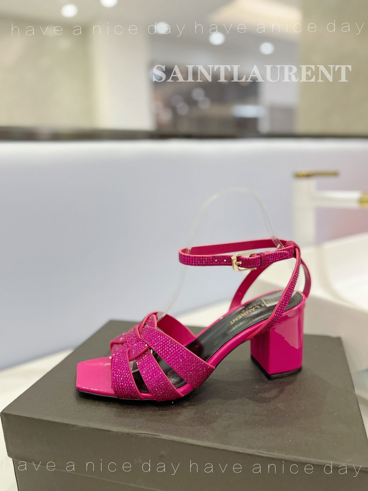 SL TRIBUTE CRYSTAL SANDALS DEEP PINK CALFSKIN