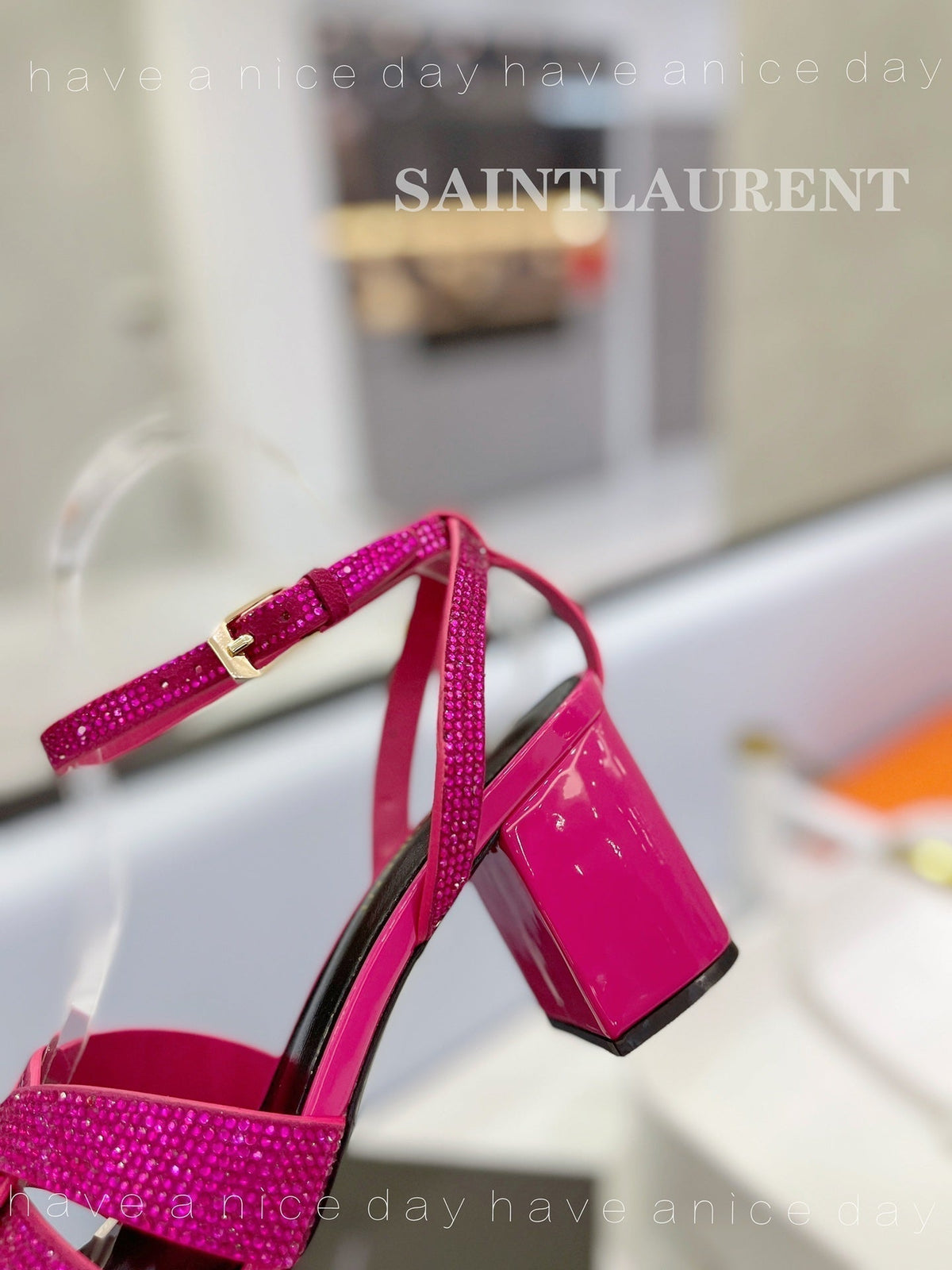 SL TRIBUTE CRYSTAL SANDALS DEEP PINK CALFSKIN