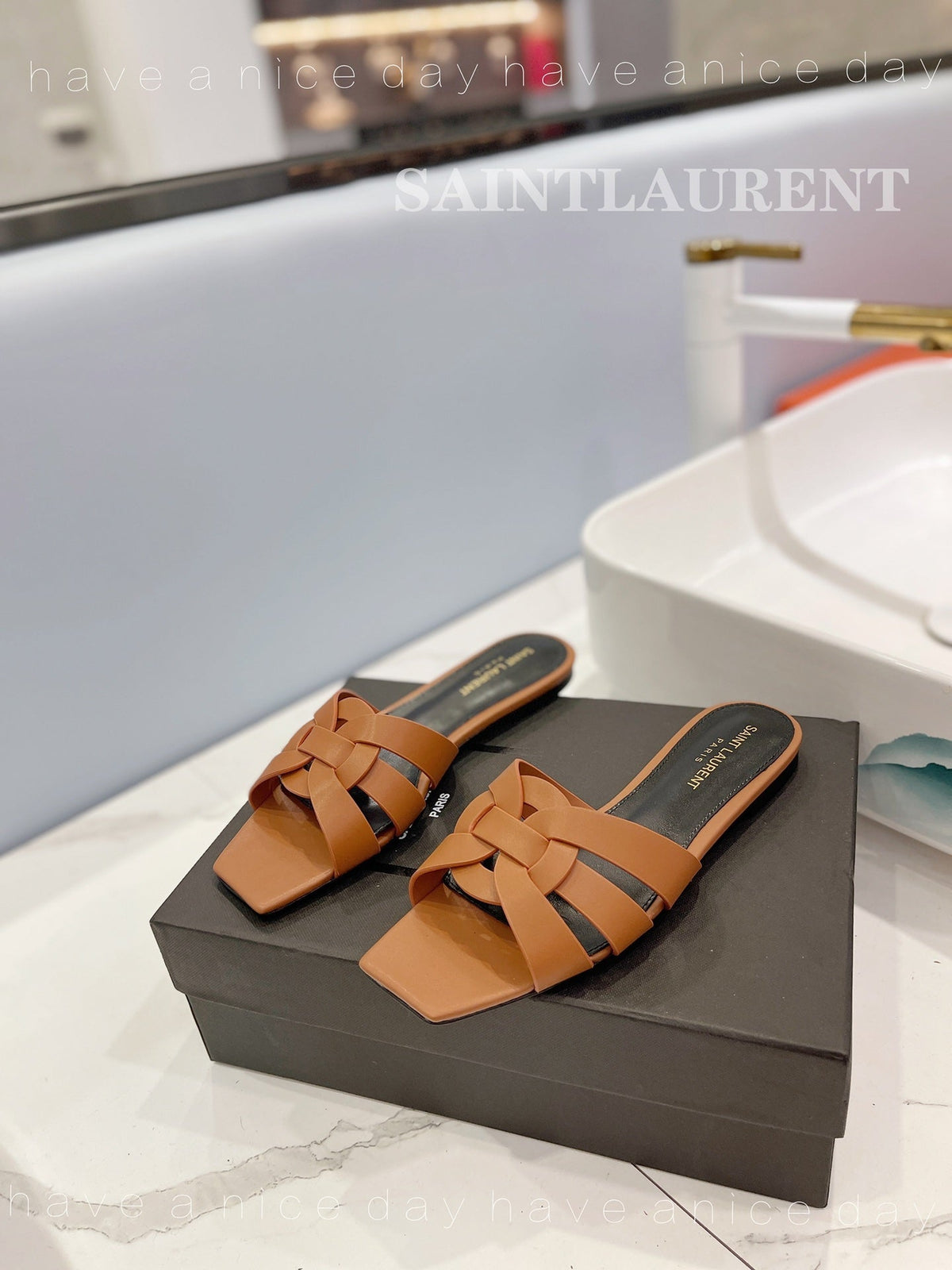 SL TRIBUTE SLIPPERS COPPER CALFSKIN