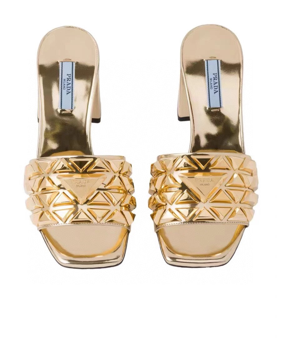 PRA EMBROIDERED SANDALS 65 METALLIC GOLD CALFSKIN