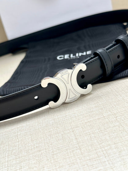 Medium Triomphe Belt 25mm Black Calfskin Shw