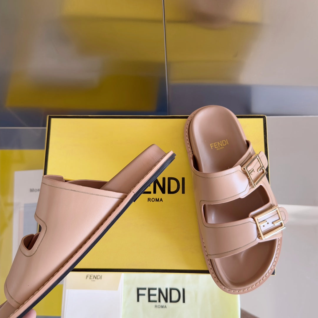 FENDI BAGUETTE DAD SANDALS IN BUFF BROWN CALFSKIN