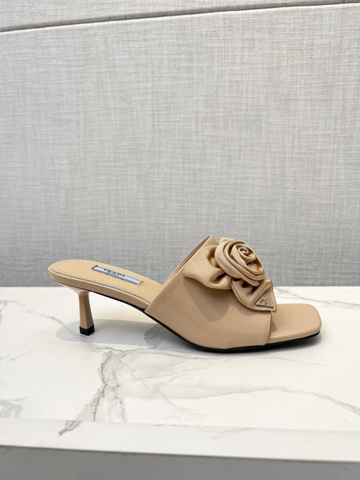 PRA FLOWER POINTED HEELS 55 BEIGE CALFSKIN