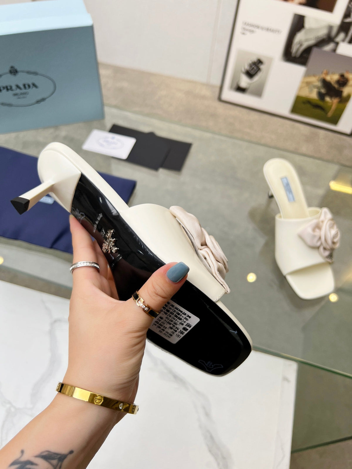 PRA FLOWER POINTED HEELS 55 IVORY CALFSKIN
