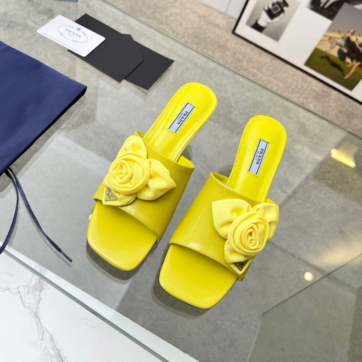 PRA FLOWER POINTED HEELS 55 LEMON CALFSKIN