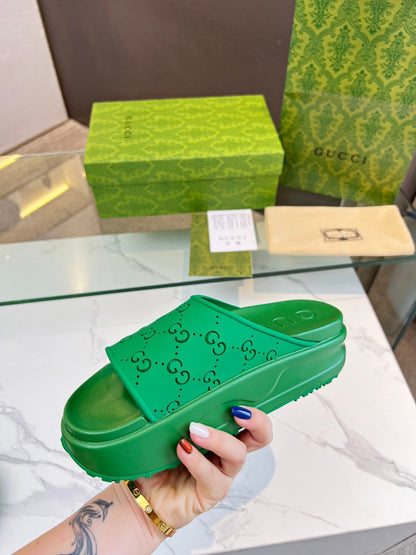 PLATFORM SANDALS IN EMERALD GREEN MONOGRAM IMPORTED TPU