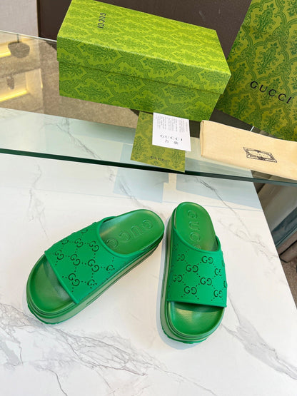 PLATFORM SANDALS IN EMERALD GREEN MONOGRAM IMPORTED TPU