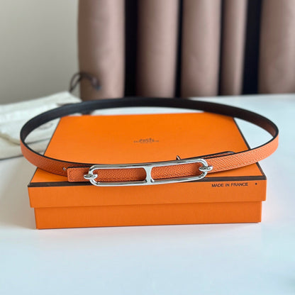 HM ROULIS BUCKLE & REVERSIBLE ORANGE AND BLACK LEATHER STRAP 13MM SILVER HARDWARE