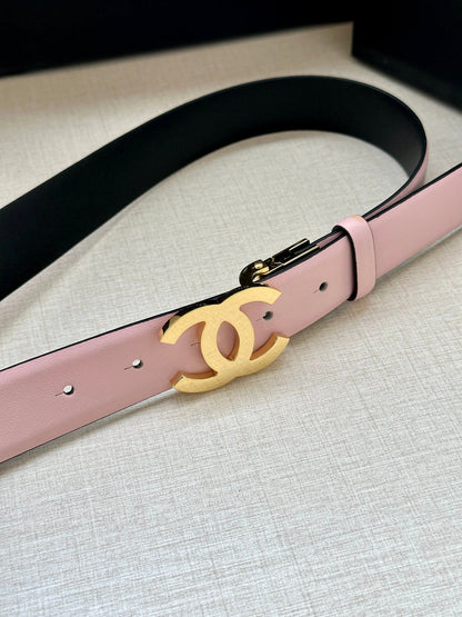 CC 30MM BELT IN LIGHT PINK AND BLACK CALFSKIN WITH GOLD HARDWARE