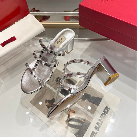 Valentino 2026 Garavani Rockstud Slide Sandal Silver Cowhide 175602