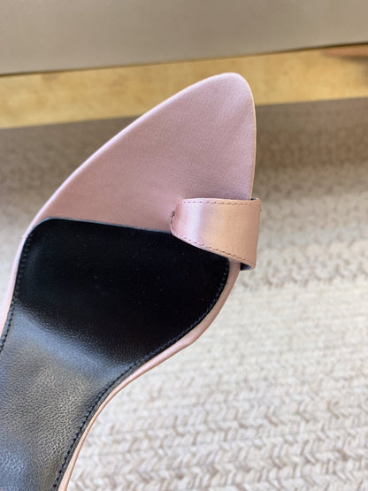 GAP CRYSTAL-BUCKLE SLIDE SANDALS IN LIGHT PINK SILK