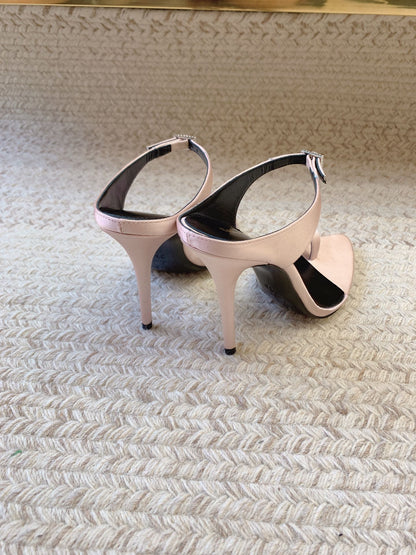 GAP CRYSTAL-BUCKLE SLIDE SANDALS IN LIGHT PINK SILK
