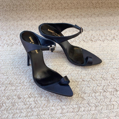 GAP CRYSTAL-BUCKLE SLIDE SANDALS IN BLACK SILK