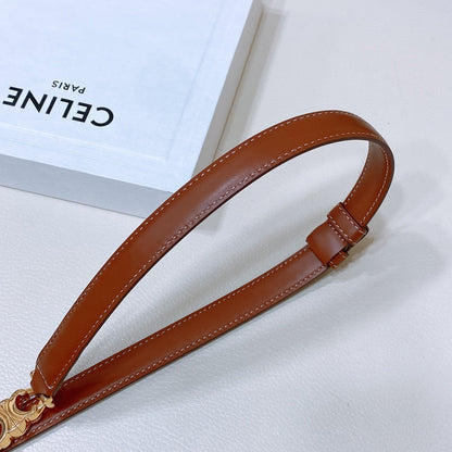 SMALL 18 MM GOURMETTE TRIOMPHE ADJUSTABLE BELT IN BRONZE BROWN LEATHER GOLD HARDWARE