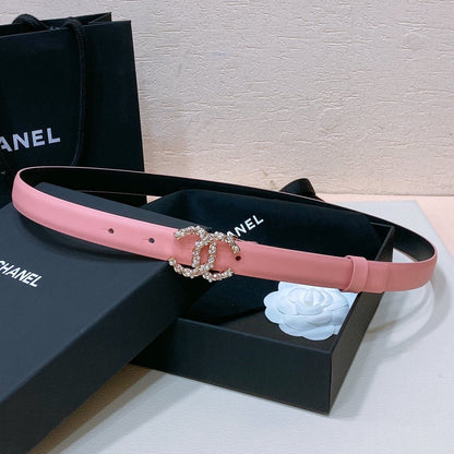 CC BELT 20MM IN SALMON PINK CALFSKIN GOLD HARDWARE ATTACH PEARLS