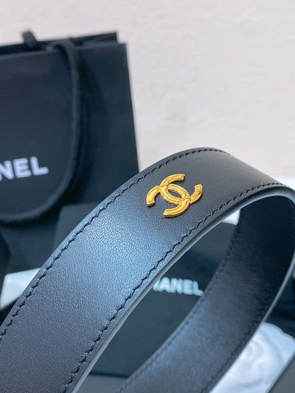 CC BELT 30MM IN BLACK SMOOTH CALFSKIN GOLD MIX BLACK HARDWARE