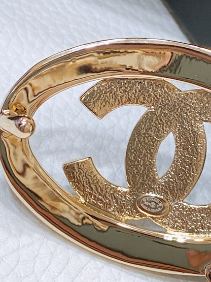 CC 30MM BELT IN BLACK EMBROIDERED CALFSKIN WHITE MIX BLACK METAL LOGO GOLD HARDWARE