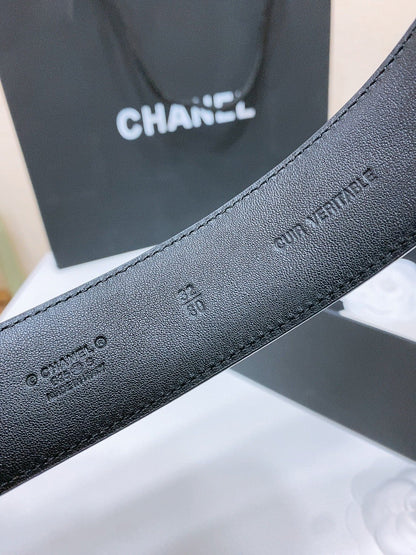 DOUBLE C BELT 38MM IN BLACK QUILTED LAMBSKIN WITH SILVER OVAL BUCKLE AND CENTERED LOGO