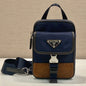 Prada 2026 Mobile Phone Chest Bag Blue Brown Recycled Nylon With Saffiano Leather