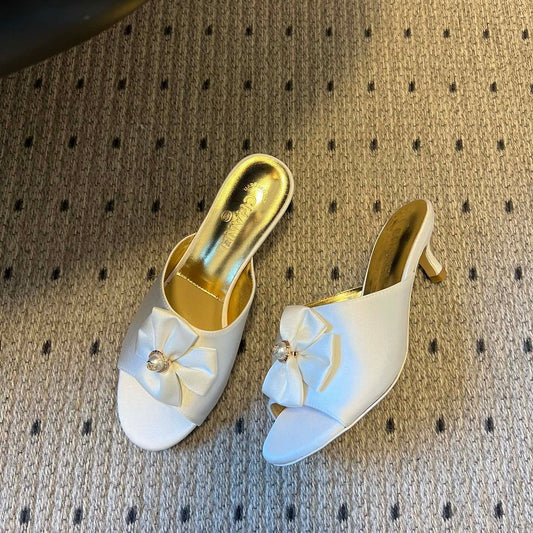 CC 26s High-Heeled Slides 60 White Satin Cowhide 627181