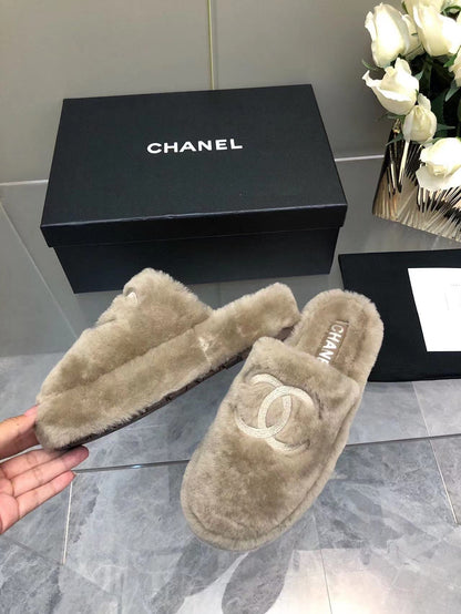 Fluffy Slippers Slides Gray