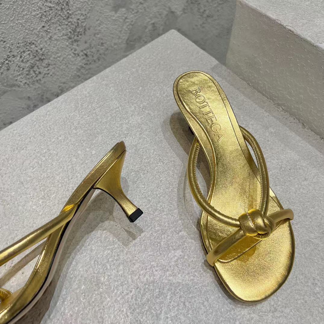 BV HEELED SANDALS METALLIC GOLD LAMBSKIN