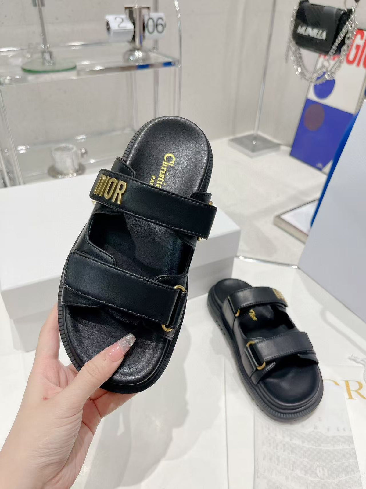 CD DIORACT SANDALS IN BLACK LAMBSKIN