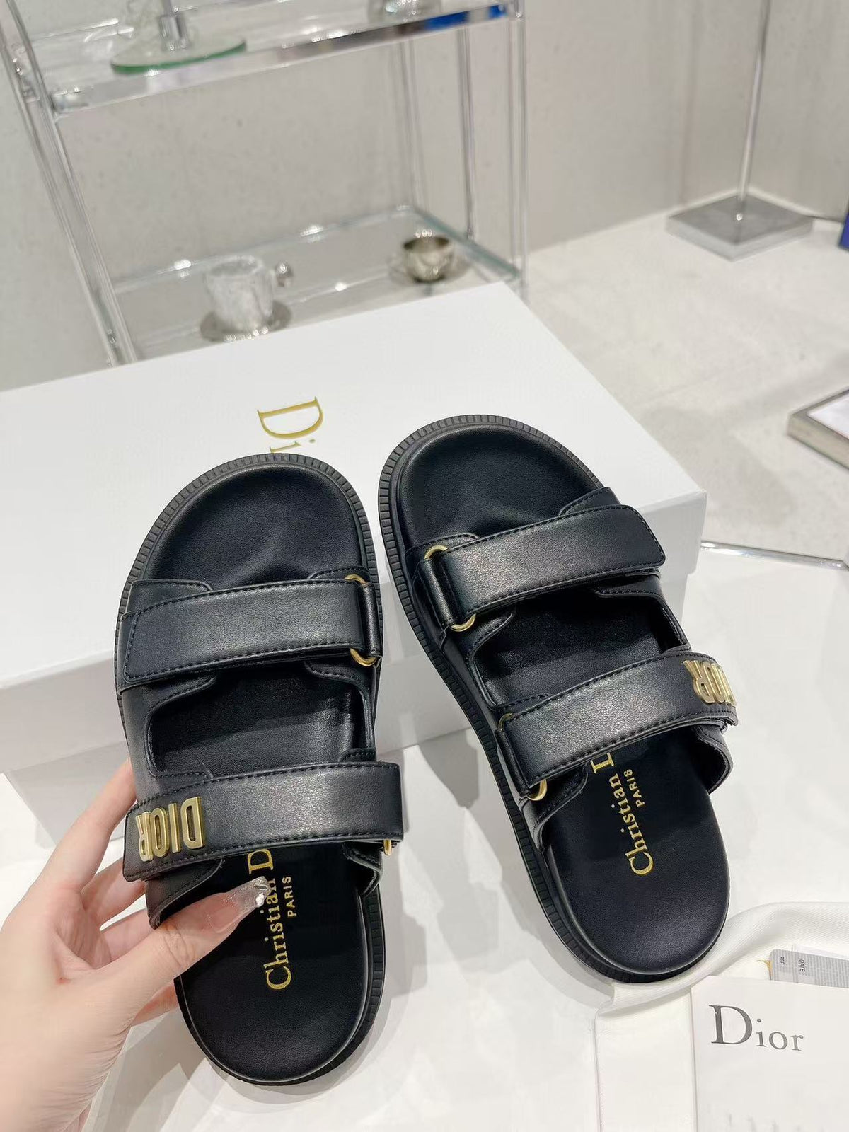 CD DIORACT SANDALS IN BLACK LAMBSKIN