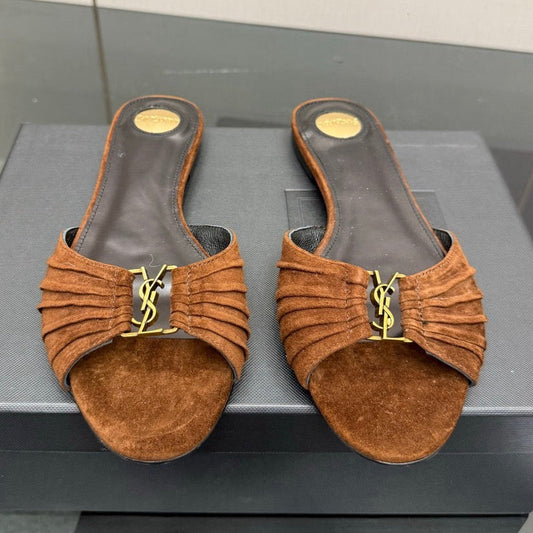 Saint Laurent 2026 Babylone Slide Sandal Brown Suede