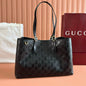 Gucci 2026 GG Emblem Tote Bag 38cm Black Leather
