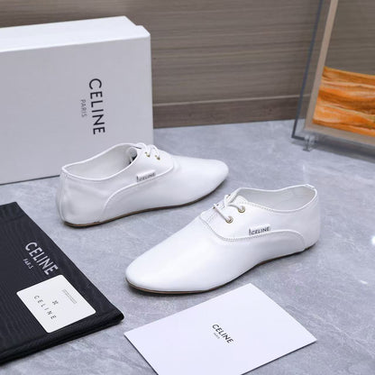 Celine 2026 Ballet Lace-Up Shoe Black and White Lambskin 628591
