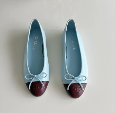 Chanel 2026 Ballet Flat Light Blue And Burgundy Lambskin