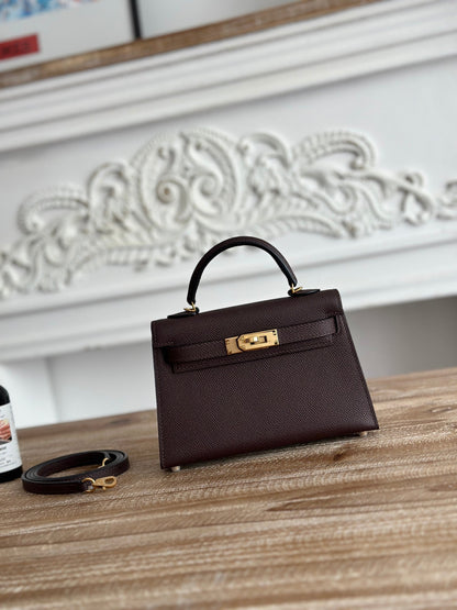 High-end Hermes 2026 Mini Kelly II 19cm Bag Epsom Leather 5