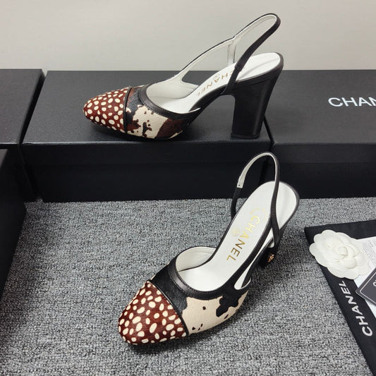 Chanel 2026 Slingback Black Cream Brown Horsehair Calfskin 696630