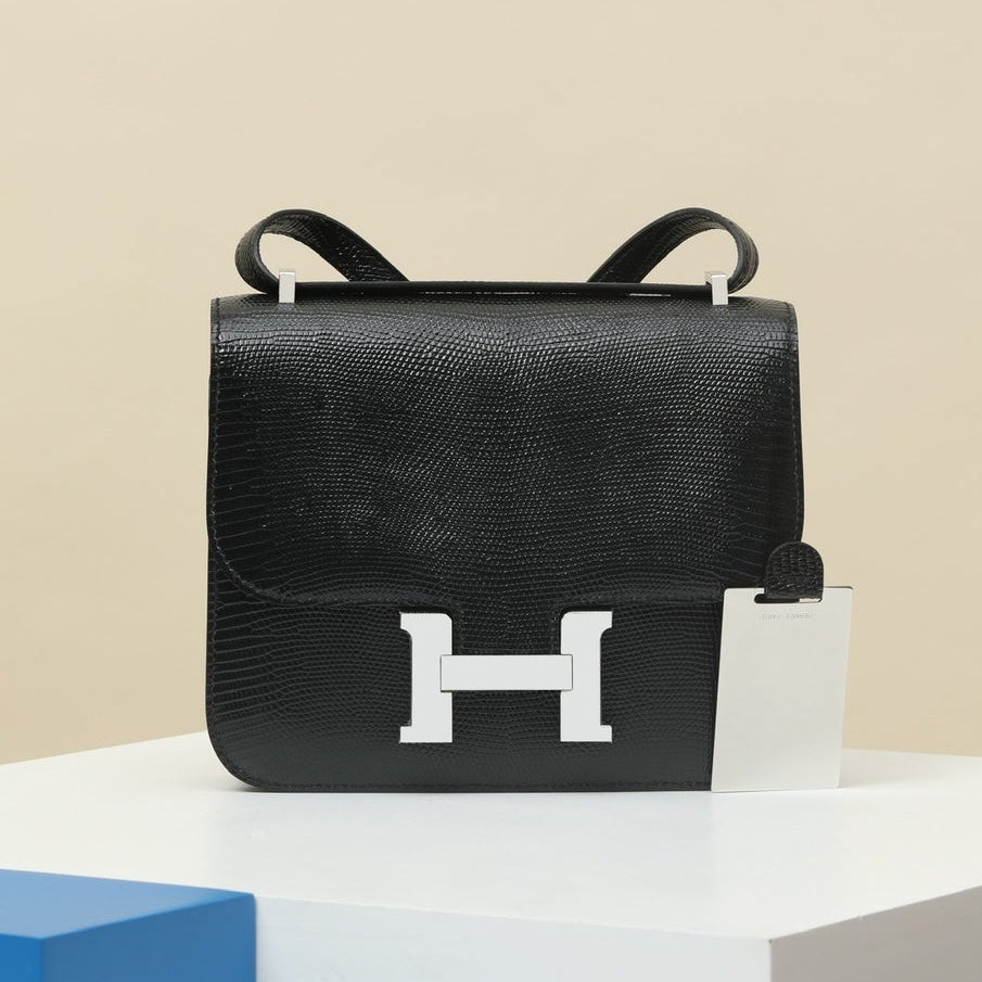 High-end Hermes 2026 Constance Bag 18cm Black Lizard Skin