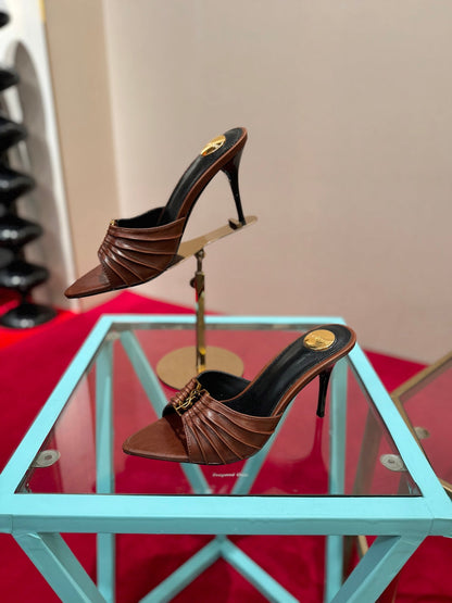 YSL 2026 Mule Sandal Calfskin With Gold Logo 925308